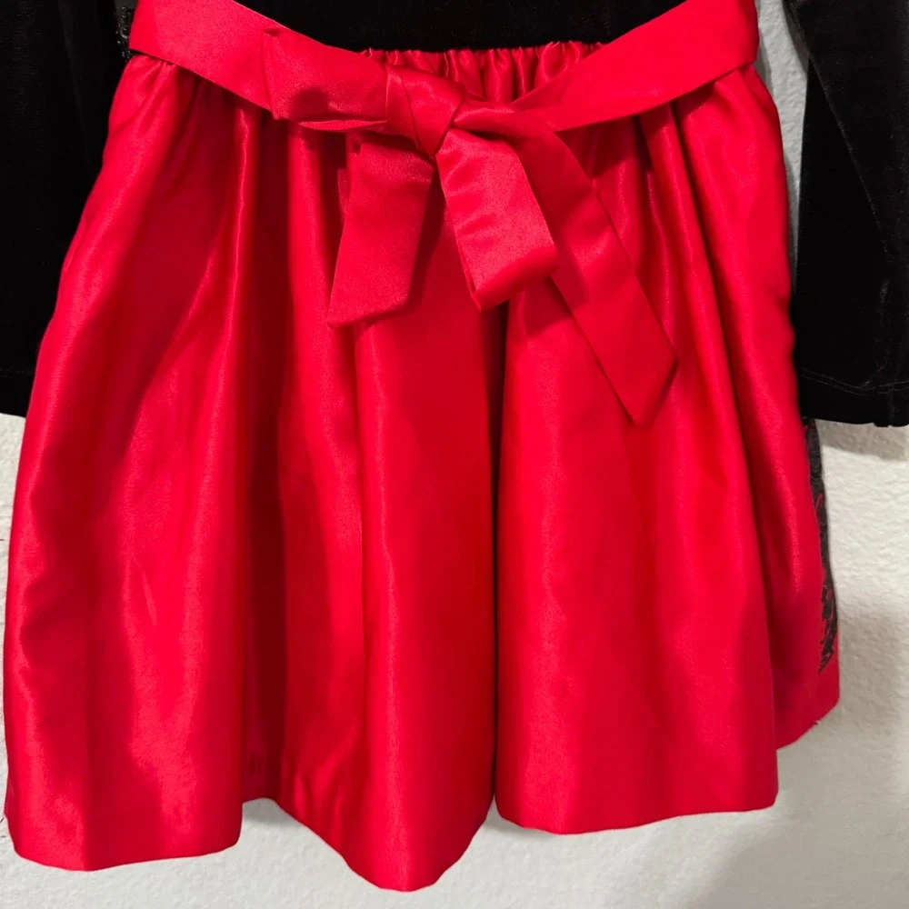 Rare Editions 4T Girls Black‎ Velvet Red Satin Paisley Sequin Holiday Dress